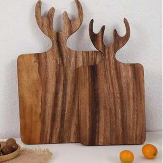 1pc Rose Wood Deer Antler Shaped Cutting Board, Solid Wood, Suitable For Cutting Meat, Cheese, Bread, Vegetables And Fruits - Charcuterie Board, Cheese Platter, Great For Food Slicing And Display, Holiday Decor Tray, Christmas Decoration, Christmas Gift