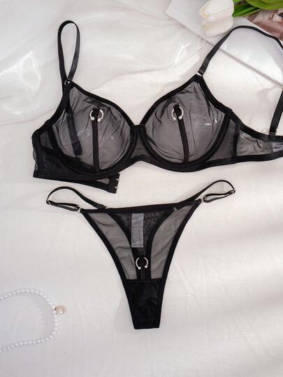 1 Set Women's Solid Color Wire-Free Thin Cup Comfortable Lingerie Set