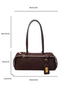1pc Fashionable PU Commuter Bag, Minimalist Solid Color Vintage Style Casual Shoulder/Underarm Bag For Women, Autumn/Winter - Coffee - View 2