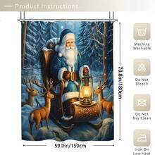 Christmas Decorations1/3/4pcs Santa Claus In The Snowy Forest Shower Curtain Bathroom Set,Poinsettia Reindeer Print Waterproof And Wear-Resistant Accessories,With 12 Hooks - Includes Toilet Seat Cover, Bath Mats, And Rugs Polyester Fabric - Washable - Perfect For Holiday Decor,Home/Bedroom/House/Western/Winter Decor