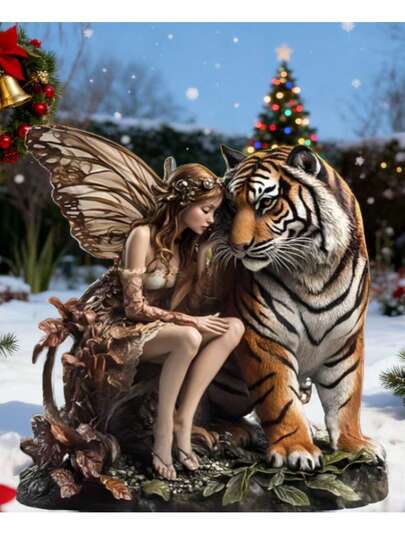 1pc Decorative Art Fairy & Tiger Acrylic 2D Flat Garden , Weather-Resistant Outdoor Decor, Suitable For Planters, Lawns, Patios & Backyards, Whimsical Yard Art, Housewarming Gift, No Electricity Required