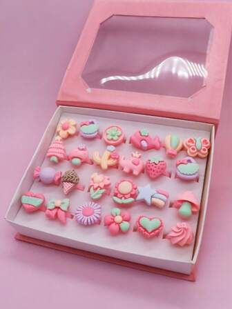 ﻿ 10/24pcs Various Cute Rings Set, Girls Candy Color Rings, Assorted For Girls Pretend Play & Dress Up, Colorful Rings For Daughters & Granddaughters, Birthday/Party Favors, Children's Holidays Gifts (Random Send)