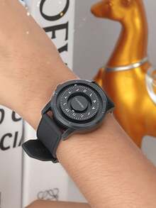 1 buc. Ceas elegant pentru femei cu cuarț, cu bilă magnetică plutitoare, din silicon, potrivit pentru purtare zilnică - Negru - Vizualizare 1