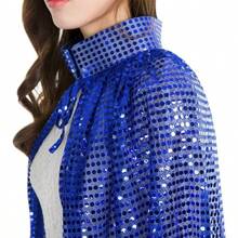 Adult Women Long Maxi Paillette Cosplay Cape Halloween Xmas Party Sequins - Blue - View 4