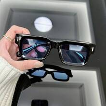 Unisex Square Fashion Glasses - Vintage Luxurious Frame, Retro Movie Style Designer Decorative Glasses For Daily And Formal Occasions, High-Quality Optical Lenses - Màu xanh lam - Xem 11