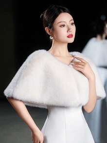 1. Solid Color Faux Fur Shawl, Autumn/Winter Warm Fluffy Scarf, Plus Size Bridal Party Wrap, Suitable For Daily Wear, Weddings, Banquets, Events - A - View 2