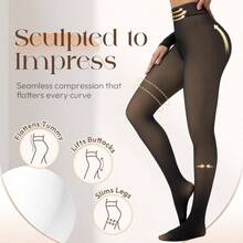Medias forradas de felpa para mujer de 300G de grosor, una línea térmica, invierno cálido, transparente negro transparente - Medio + Negro - Ver 3