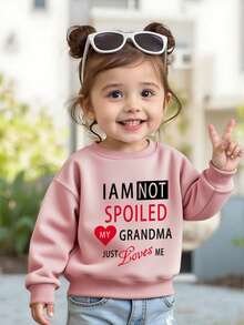 1pc Baby Girl Casual Graphic Print Crew Neck Pullover Sweatshirt, Autumn/Winter , Adorable And Fun Printed Sweatshirt Brings Joy And Happiness To Every Baby! - Pink - View 5