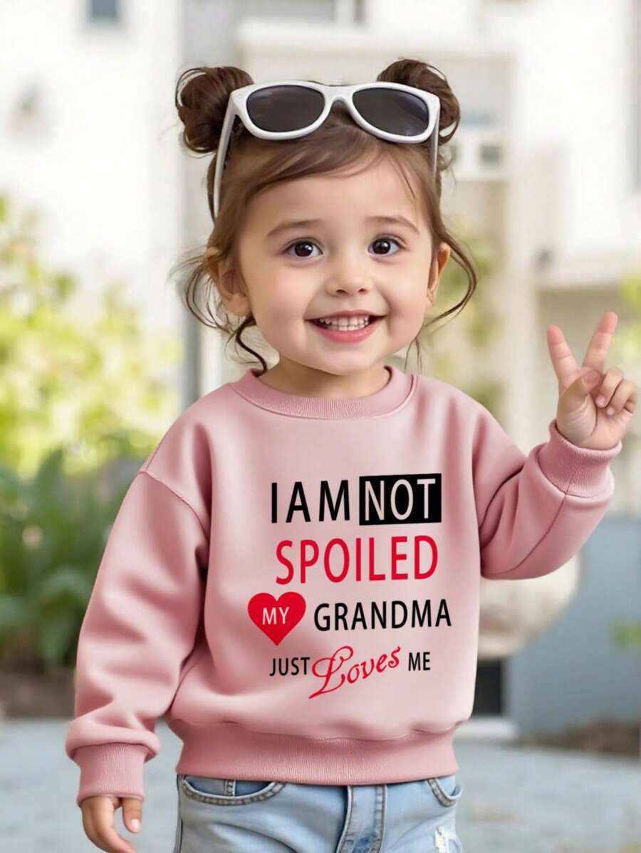 1pc Baby Girl Casual Graphic Print Crew Neck Pullover Sweatshirt, Autumn/Winter , Adorable And Fun Printed Sweatshirt Brings Joy And Happiness To Every Baby! - Pink - View 1