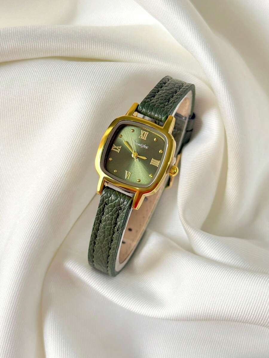1 Piece Vintage, Fashion, Simple Casual, Elegant Oval Case, PU Belt Women's Watch, Elegant, Delicate, Lovely Small Dial With Rhinestone Perfect For Everyday Wear, Birthday Gifts, Parties, Holiday Gatherings, And As The Ideal Gift For Yourself Or Friends No Box - 綠色 - 查看 1