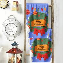 2PCS Christmas Kitchen Towels Happy Chaudman Wreath Lights Bow Fingertip Towel, Quick Dry, Contemporary Style, Minimalist, Suitable For, Dining Room, Picnic, Gym, Winter Decor Gift