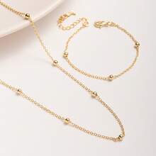 Conjunto Colar e Pulseira Infantil Bolinhas Delicadas Banhado Ouro 18K - Dourado - Visão 1