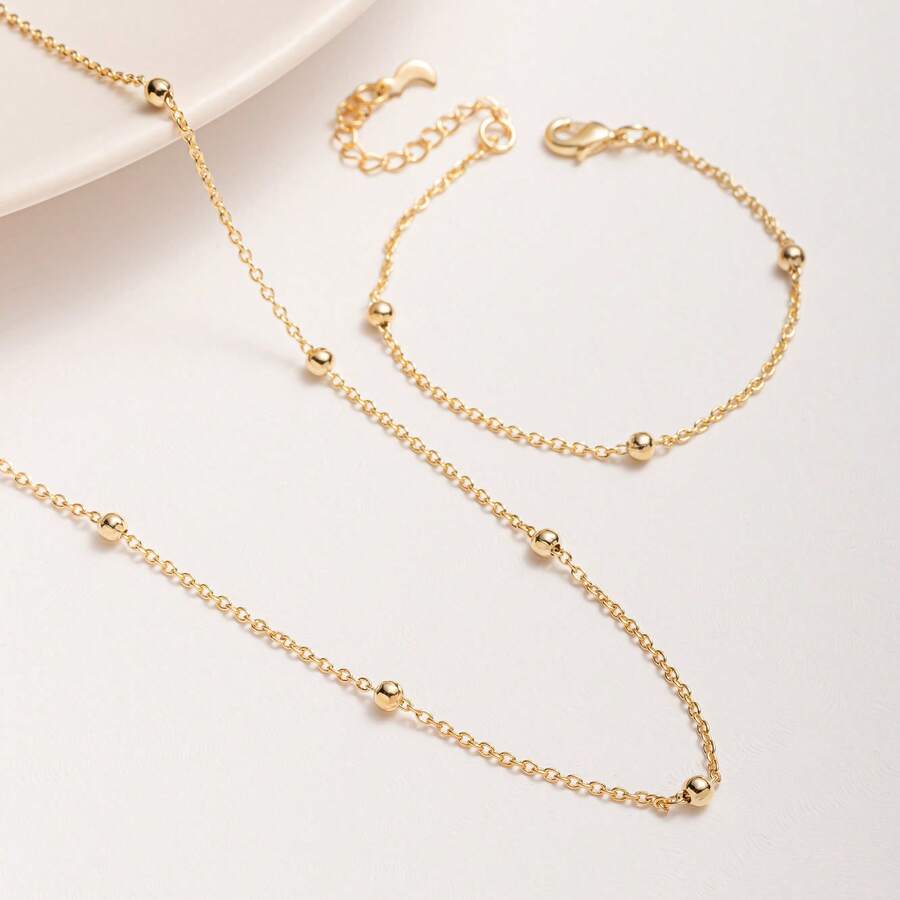 Conjunto Colar e Pulseira Infantil Bolinhas Delicadas Banhado Ouro 18K - Dourado - Visão 1
