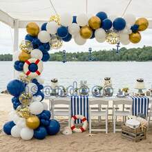 104pcs Navy Blue Balloon Garland Kit - Blue & White Balloons With Gold & Star Foil Balloons - Perfect For Blue Themed Parties & Celebrations For Boys, Girls, Kids, Babies, Baby Shower, Gender Reveal, Wedding, Birthday, Room, Party Decorations