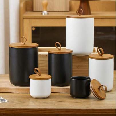 1 件，厨房用陶瓷食品储存容器，密封容器，带防潮盖的咖啡罐，适合储存咖啡豆、糖和香料，咖啡储存，橱柜整理，现代厨具，简约设计瓶，多功能玻璃材质，可重复使用的容器，密封罐，厨房储存工具，适合烹饪爱好者和家庭主妇。