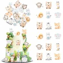 D70 PCS Edible Jungle  Animal Theme Cupcake Toppers Animals Birthday Cake Decorations Edible Jungle Animals Cupcake Picks For  Animals Theme Baby Shower Birthday Party Plies - 設計1 - 查看 1