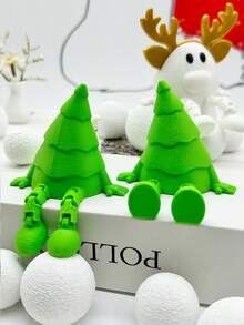 Christmas Decorations, Brother Christmas Tree, Christmas Deer, 3D Printed Plastic Figurines, Desktop Christmas Decor, Sitting Christmas Tree With Legs, Movable Joint Christmas Tree, Faux Snow Balls, Desk & Windowsill Decor, Store Holiday Decorations, Holidays, Parties, Christmas Gifts, Mini Home Decor Accessories, Christmas Celebration Ornaments - Multicolor - View 1