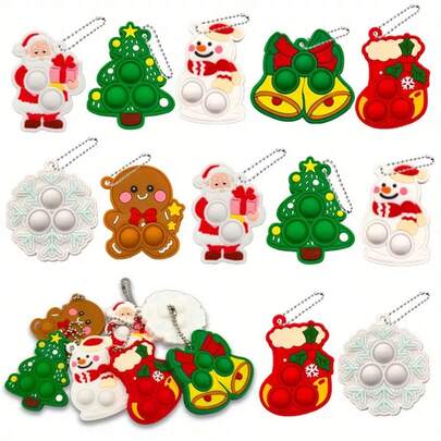 7/14 Pcs Christmas Mini Popits Keychain Fidget Silicone Squeeze Toys Relieve Anxiety Stress Office Desk Toys For School Holiday Kids Party Favors And Classroom Students Prizes, Random Color And Style