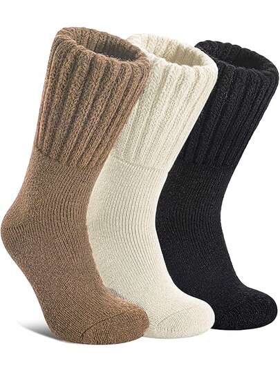 1/2/3 Pairs Women Autumn/Winter Thickened Thermal Lined Mid,Calf Socks, Extra Thick Sleeping/House Socks, Couple Socks, Cozy Socks