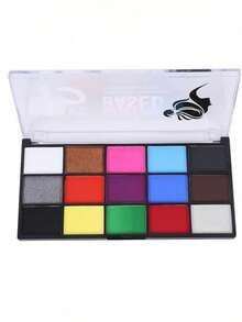 Kit di trucco a base d'acqua con 15 colori e 2 pennelli, adatto per festival arcobaleno, Ognissanti, Natale, feste, celebrazioni, raduni, spettacoli teatrali