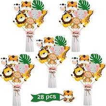 D28 Pieces  Party Decorations Jungle Birthday Party Sticks Jungle Animal Cutouts Centerpiece Forest Wild Animals Toppers For Table Decorations Baby Shower - 如圖 - 查看 1