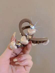 1pc Elegant Heart-Shaped Plastic Hair Claw Clip, Fashionable Hair Accessory Suitable For Everyday Wear - Multicolor - View 2