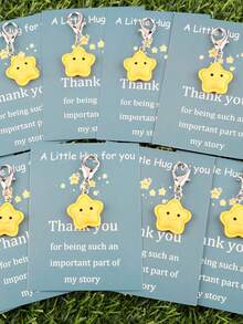 12pcs Cute Resin Star Keychains With "Little Hug" Thank You Card - Yellow Star Pendants And Blue Pendants, Suitable For Birthday, Valentine's Day, Graduation, Teacher's Day, Wedding, Thanksgiving And Other Occasions, Can Be Used As Gifts Or Accessories For Special Occasions. Keychain Pendant, Holiday Keychain, Interesting Design, Exquisite Workmanship, Halloween Theme. - Multicolor - View 3