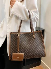 Bolso de mano con capacidad grande y estampado, con bolsita pequeña