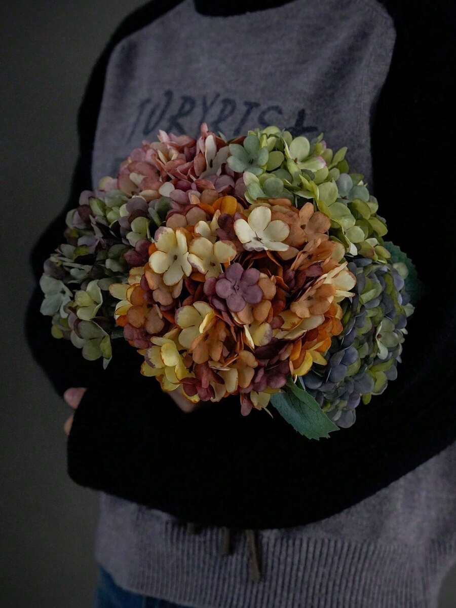 1 pezzo Fiore artificiale di ortensia vintage, decorazione per il soggiorno, composizione floreale di ortensia vintage, fiore di seta, decorazione per la casa, accessorio per la fotografia - Multicolore - Visualizzare 1