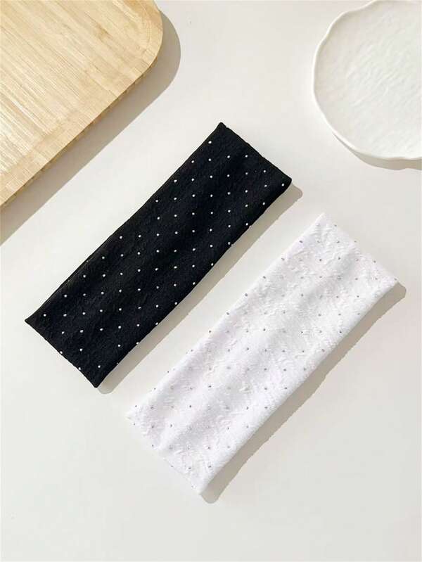 2pcs Women's Elegant Fashion Headbands, Classic Black & White Jacquard Elastic Fabric With Shiny Rhinestone, Suitable For Daily, Fitness, Running, Yoga, Sweat-Absorbing Headband, Fashion Hair Accessory, Bohemian Style Hair Decoration,Gifts,Travel,Gifts For Women,Hair Stuff,Stocking Stuffers