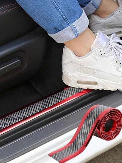 1 pieza Protector de umbral de puerta de coche, Pegatina anti-arañazos para umbral de puerta de coche y Pegatina anti-colisión para parachoques de coche con patrón de fibra de carbono 5*100cm/1 rollo, Pegatina protectora de estilo de fibra de carbono, Calcomanía anti-arañazos, Accesorios de automóvil