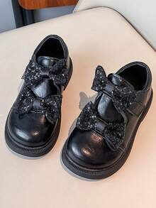 Girls' Leather Shoes, New Spring/Autumn Bowknot Soft Bottom Lightweight Princess Shoes For Little Girls - Black - View 5