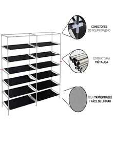 Zapatera Doble Organizador Cubierta de Tela Impermeable, Estante con Estructura de Acero de 6 Niveles, Zapatero Ahorrador de Espacio, Multifuncional de Fácil Armado - Marrón - Ver 4