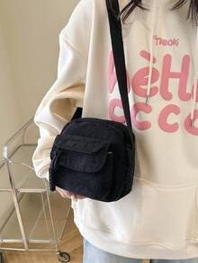 Elegant Corduroy Crossbody Bag, New Fashionable Personalized Square Shoulder Bag - Black - View 4