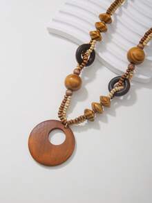 1 pieza Collar colgante de cuentas de madera bohemio, estilo de diseñador, adecuado para uso diario de mujeres, otoño/invierno