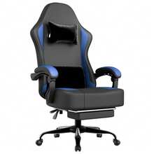 Gaming Chair With Pocket Springs And Footrest, Ergonomic Gaming Chair, Breathable Gamer Chair Made Of PU Leather, Office Chair With Adjustable Headrest And Lumbar Support - 藍色 - 查看 9