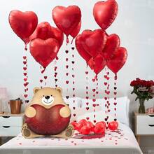 1 Set de Globos con Forma de Corazón y Oso Adorable, Incluye 1 Globo de Papel de Aluminio Rojo de 18 Pulgadas y Globos de Látex Rojos. Adecuado para el Día de San Valentín, Fiesta de Cumpleaños, Decoración de Cumpleaños, Decoración de Fiesta, Despedida de Soltera, Fiesta de Compromiso, Boda, Propuesta. - Multicolor - Ver 6