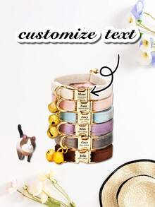 1 PC Personalized Gold Luxury Velvet Cat Collar With Bell, Customizable With Name And Phone Number - Prevent Your Pet From Getting Lost. This Soft And Adorable Handmade Mini Cat Collar Is Perfect For Medium And Small Dogs. - Multicolor - View 9