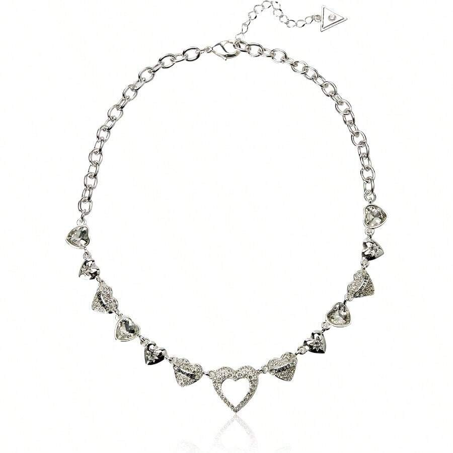 Women's Repeating Hearts Link Necklace With Crystal Pave