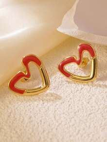 1 Pair Fashionable Minimalist Rainbow Hollow Heart Stainless Steel Earrings, Suitable For Women To Wear To Parties Or Travels