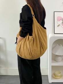 Große Kapazität einfarbiges Muster Schultertasche, weicher Cord Stoff, Damen Umhängetasche, lässige vielseitige Shopper Tasche, geeignet für Arbeit, Studium, Reisen