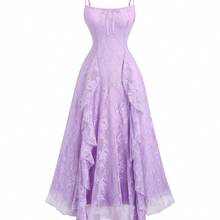 [Elegant Lace Dress] Sleeveless Elegant Blue Lace Midi Dress | Ruffle Hem, Cinched Waist, Flowing Skirt For Women - Perfect For Summer Events, Formal Attire - Sky Blue - 查看 2