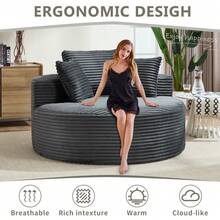 1PC 56"W Round Velvet Sofa Bed, 2-In-1 Memory Foam Couch With Spring & 3 Pillows, Medium Soft, No Assembly For Living Room & Small Spaces Dark Grey  - Màu xám đen - Xem 4