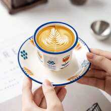 1 Bộ (Tách cà phê + Đĩa lót) Họa tiết hoa tulip, Dung tích 100ml, Phong cách Ả Rập truyền thống, Chất liệu gốm sứ, Thích hợp cho gia đình, quán cà phê, phòng chờ, tách cà phê espresso có quai - Nhiều màu - Xem 3