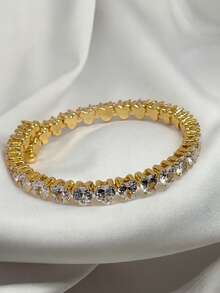 1pc Heart Shaped Cuff Bracelet Studded  Adjustable Luxury Shiny Stones Elegant Valentine's Day Mother's Day Gift - 金色 - 查看 5