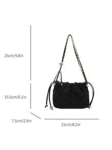 1 pièce Sac seau à cordon de serrage de couleur unie avec sangle à chaîne, sac à épaule mode pour femmes