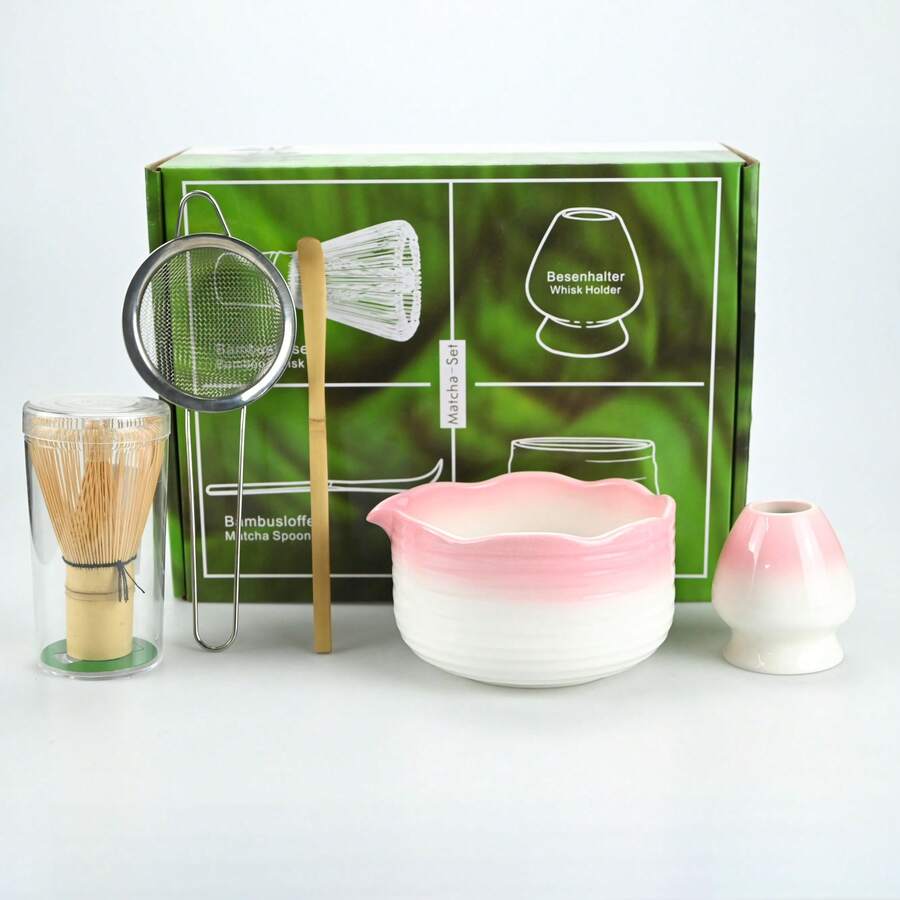 Anei Matcha Set 7-teilig | Mit Schale, Bambusbesen, Sieb & Zubehör | Für Matcha-Zubereitung Zu Hause & Teezeremonien
