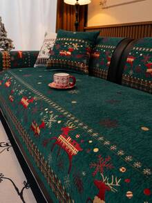 1pc All Season Christmas Decor Gift Sofa Cushion Cover, Modern Minimalist Non-Slip Sofa Seat Protector, Dust-Proof And Washable Sofa Slipcover, Mint Green Fresh And Fashionable, Soft And Fade-Resistant, Pet-Friendly, Fits L-Shaped Sofa And 1/2/3/4-Seat Sofas For Bedroom, Office, Living Room