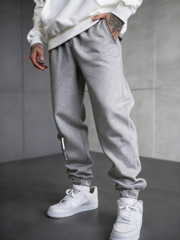 Men's Fashionable Outdoor Printed Tapered Pants, Boyfriend Style Commuting Chic High Street Solid Color Outdoor Exercise Fitness Sports Cropped Pants, Essential For Basketball, Fitness, Sports