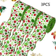 2 rolos de fita de Natal com bolinhas de 3,8 cm (1,5 polegadas), fita aramada de Natal, fita para árvore de Natal, fita de Natal estampada com bolinhas verdes e vermelhas, decoração de guirlandas, embrulho de presentes, decoração de casa, decoração de Natal, decoração de quarto, decoração de Natal de inverno, presentes de Natal para casa, decoração de Natal